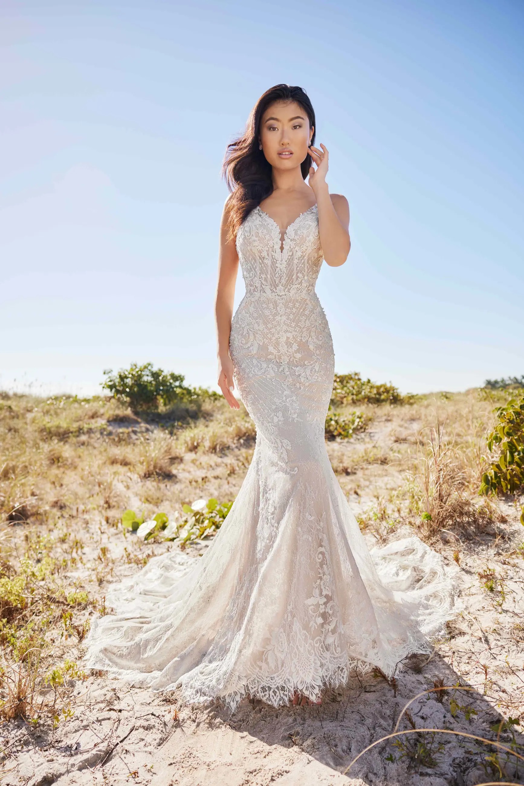 Model wearing a Martin Thornburg gown