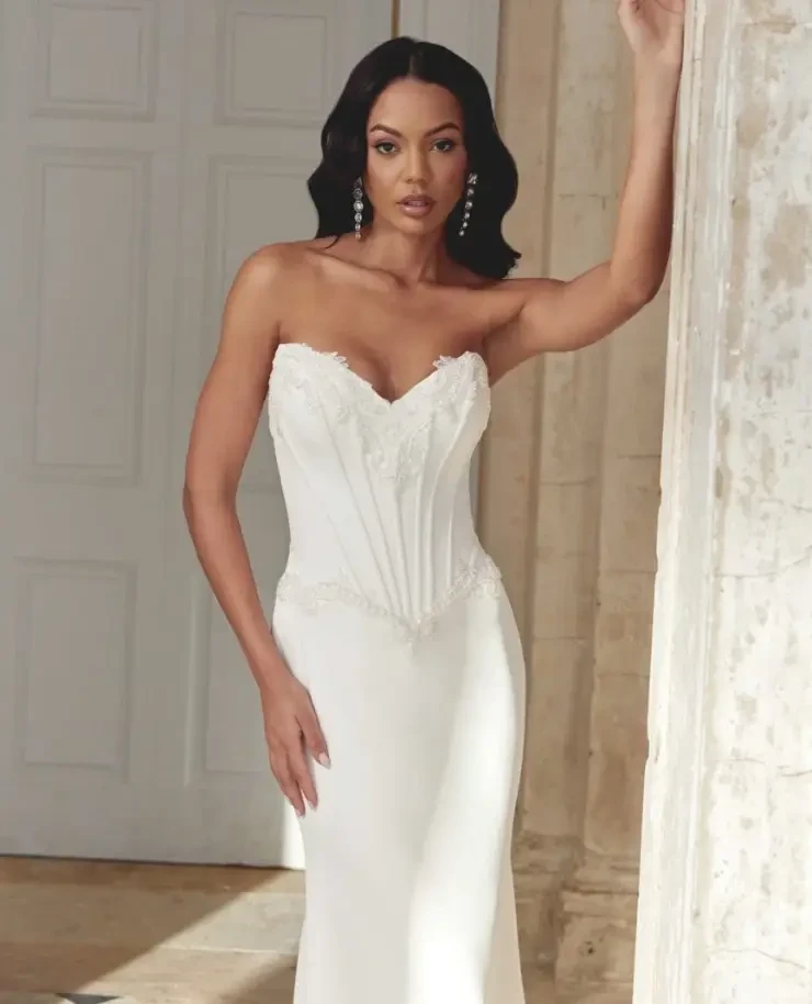 Model wearing a Sincerity by Justin Alexander gown