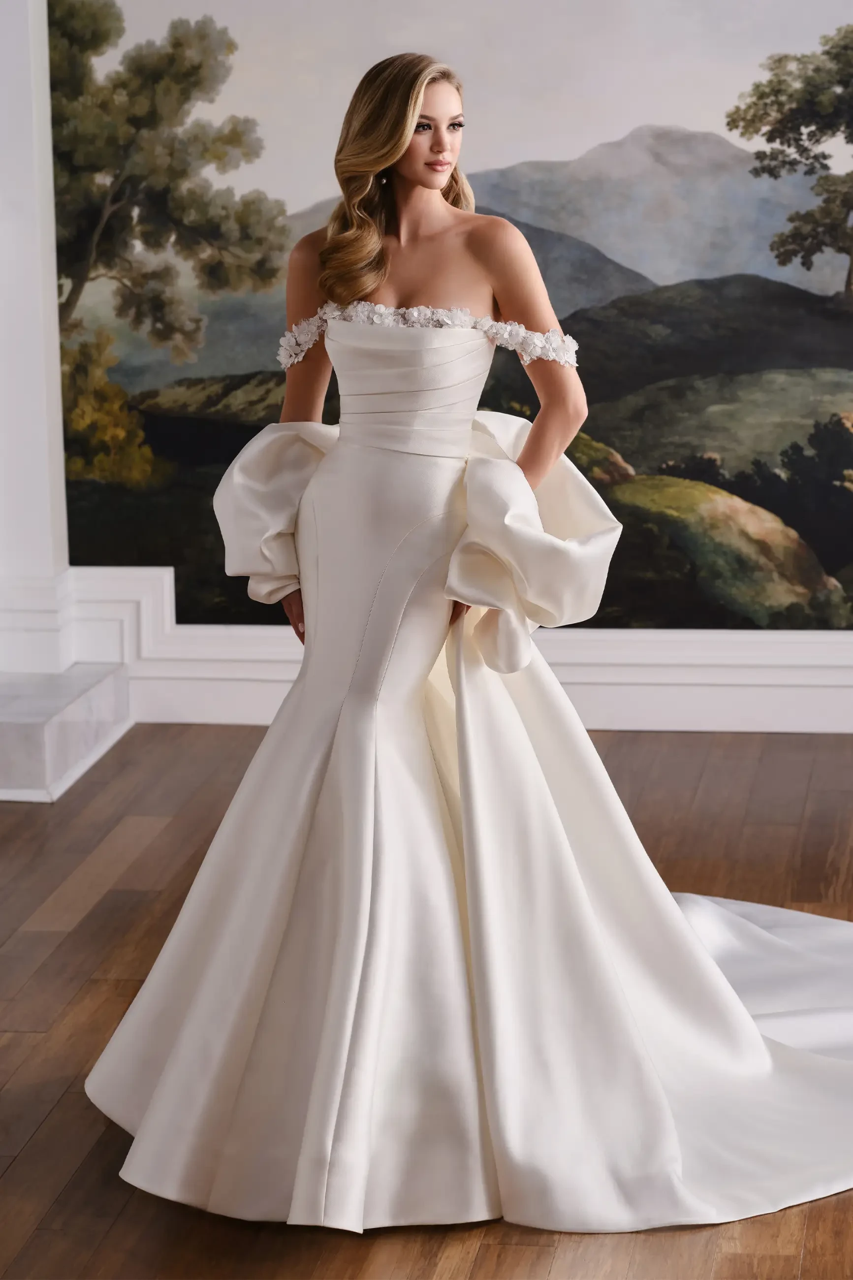 Model wearing a Martin Thornburg gown