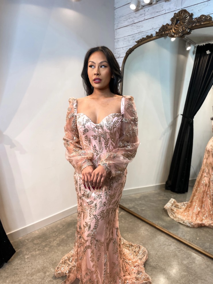 Rose gold top reception dress