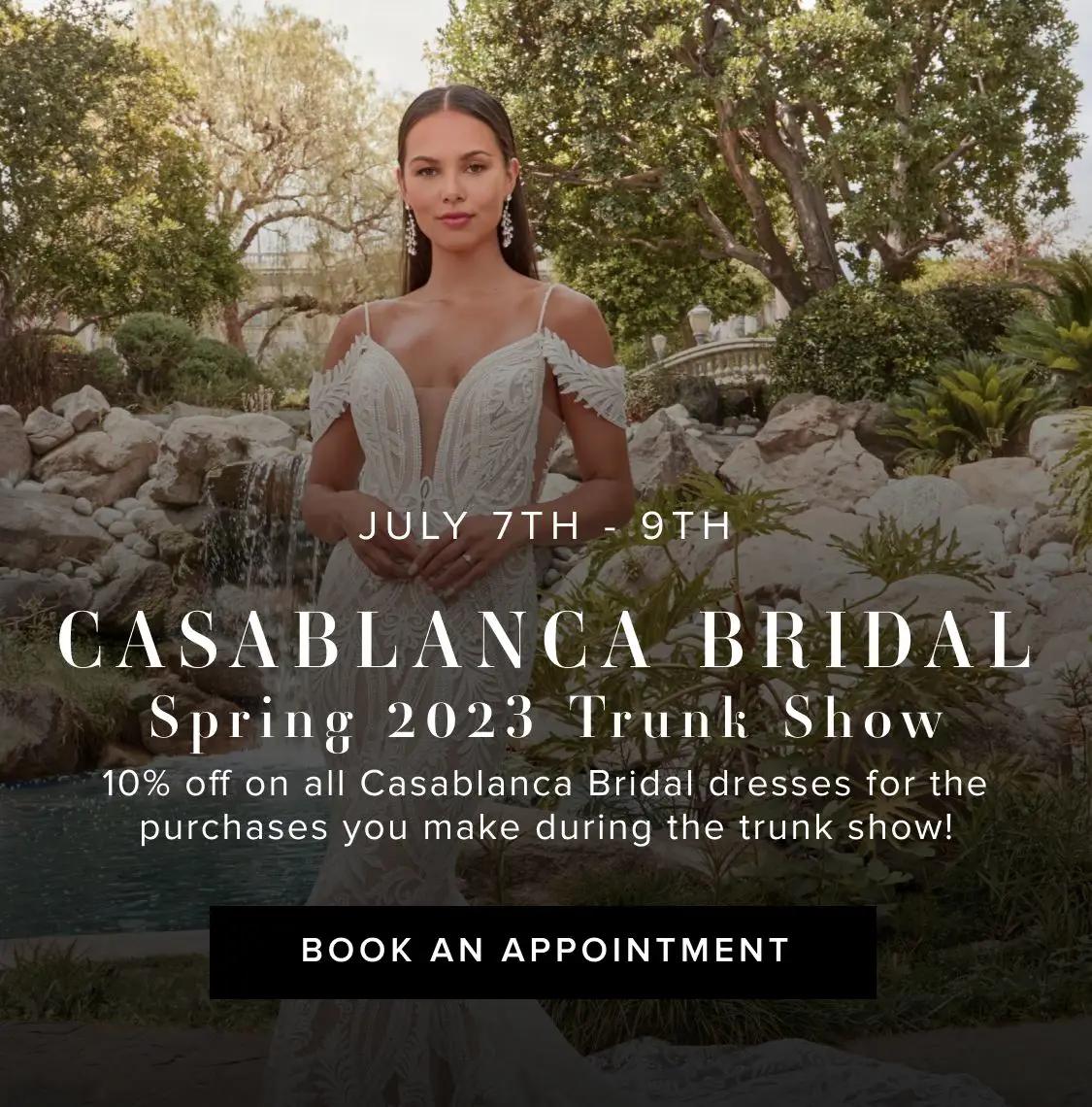 "Casablanca Bridal Spring 2023 Trunk Show" banner for mobile