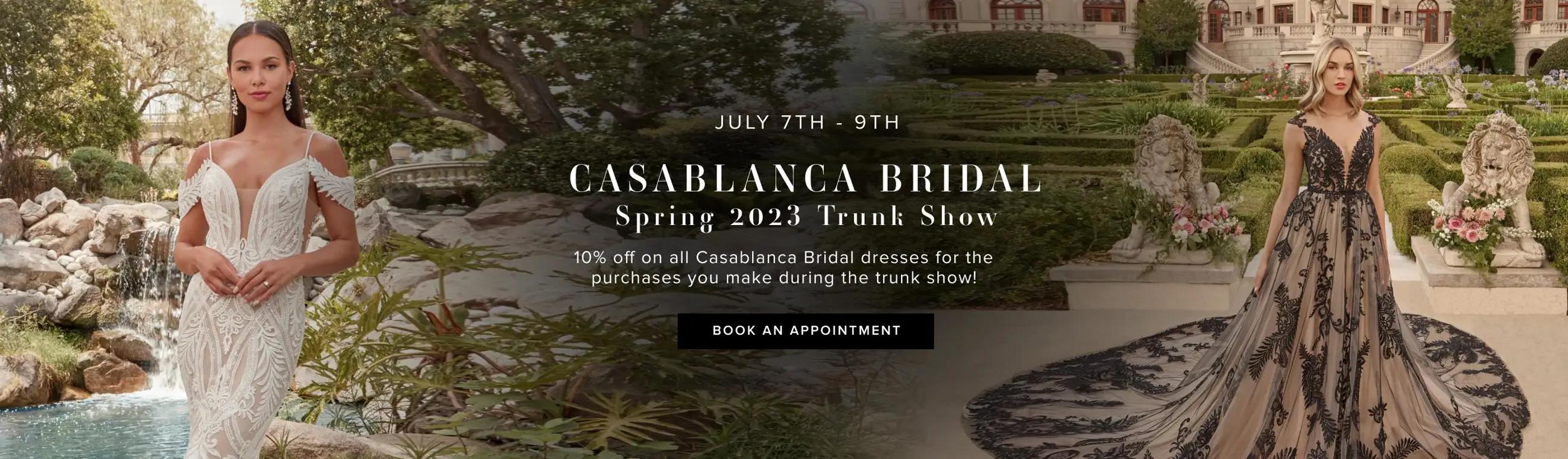 "Casablanca Bridal Spring 2023 Trunk Show" banner for desktop