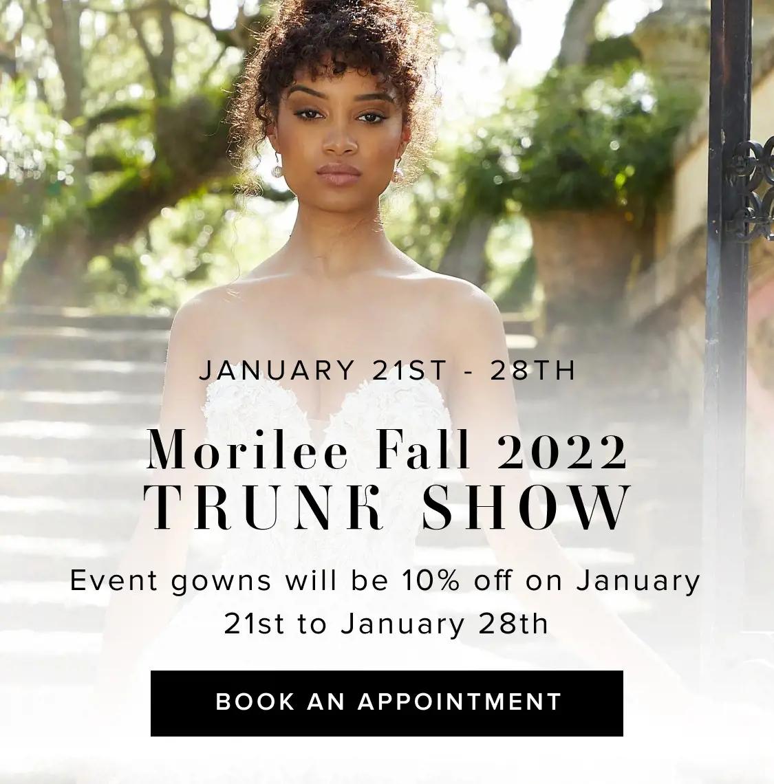 "Morilee Fall 2022 Trunk Show" banner for mobile